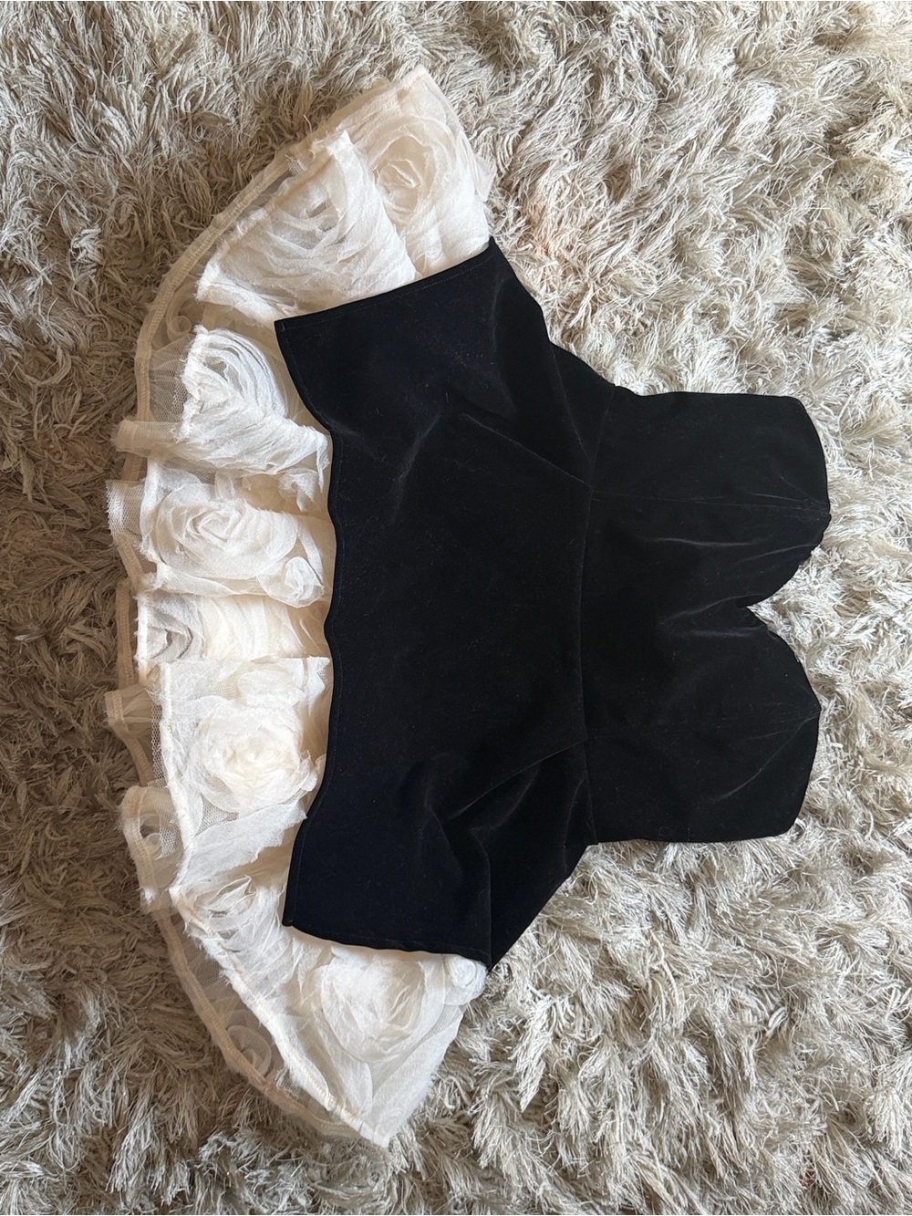 Fashion Nova Black Strapless Dress with White Rosette Hem - Picture 3 of 3